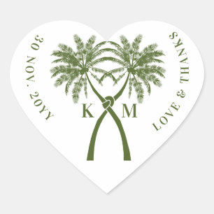 Knotted Palm Trees Tropical Destination Wedding Heart Sticker