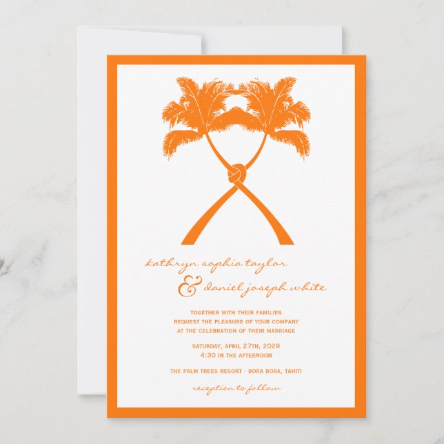 Knotted Palm Trees Tropical Destination Wedding Invitation (Front)