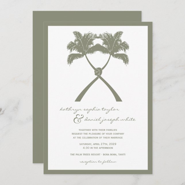 Knotted Palm Trees Tropical Destination Wedding Invitation (Front/Back)