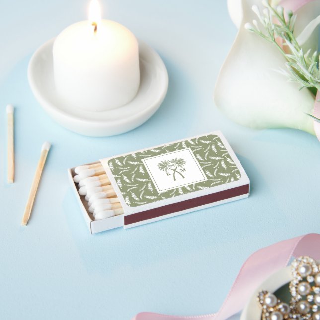 Knotted Palm Trees Tropical Destination Wedding Matchboxes (Insitu)