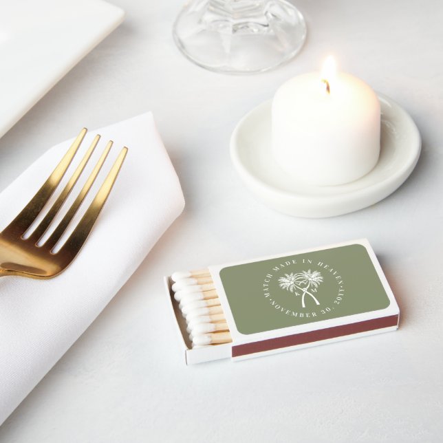 Knotted Palm Trees Tropical Destination Wedding Matchboxes (Insitu)