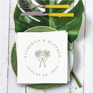 Knotted Palm Trees Tropical Destination Wedding Napkins