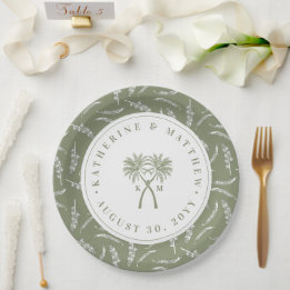 Knotted Palm Trees Tropical Destination Wedding Paper Plates