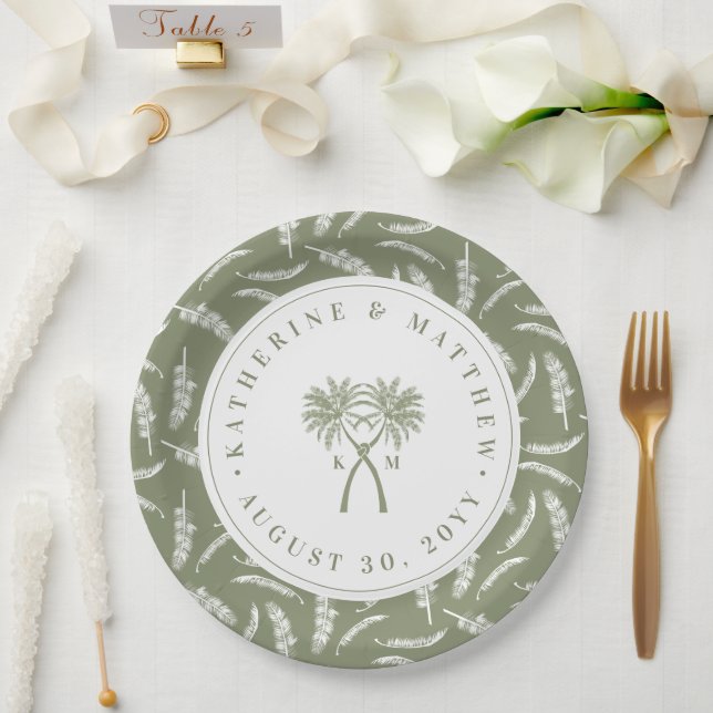 Knotted Palm Trees Tropical Destination Wedding Paper Plates (Wedding)