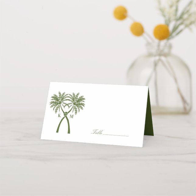 Knotted Palm Trees Tropical Destination Wedding Place Card (Front)