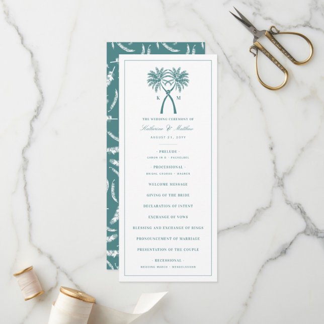 Knotted Palm Trees Tropical Destination Wedding Program (Front/Back In Situ)