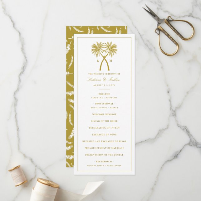 Knotted Palm Trees Tropical Destination Wedding Program (Front/Back In Situ)