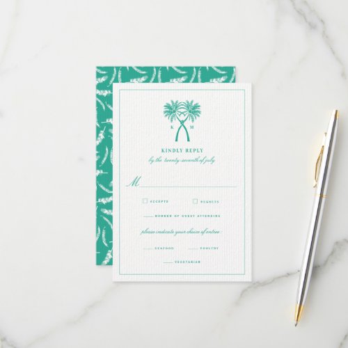 Knotted Palm Trees Tropical Destination Wedding RSVP Card