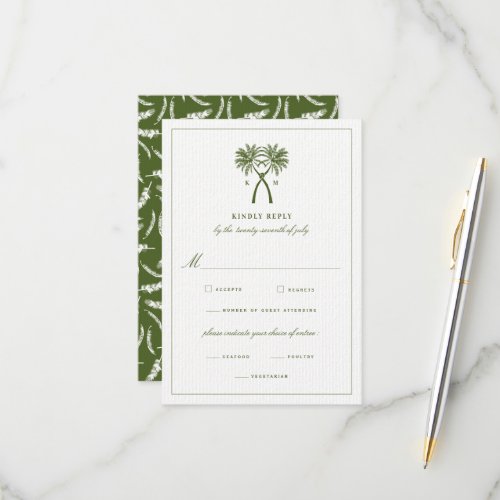 Knotted Palm Trees Tropical Destination Wedding RSVP Card