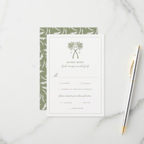 Knotted Palm Trees Tropical Destination Wedding RSVP Card