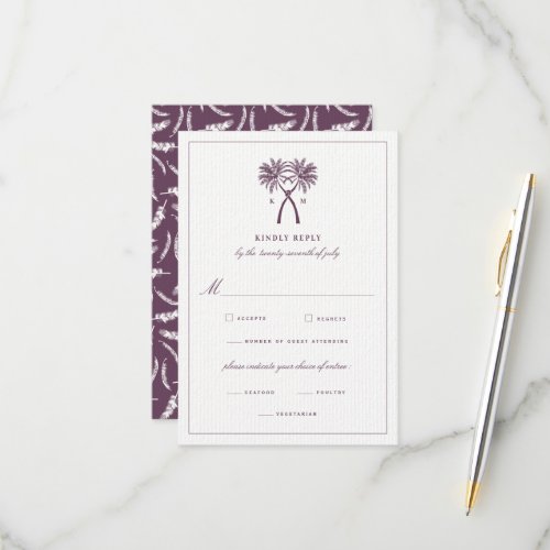 Knotted Palm Trees Tropical Destination Wedding RSVP Card