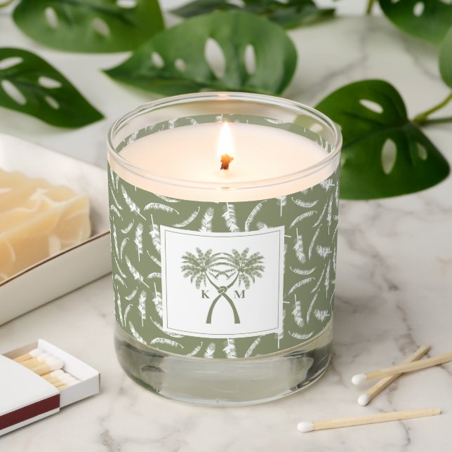 Knotted Palm Trees Tropical Destination Wedding Scented Candle (Lit)