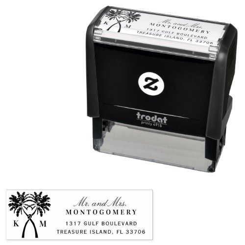 Knotted Palm Trees Tropical Destination Wedding Self_inking Stamp