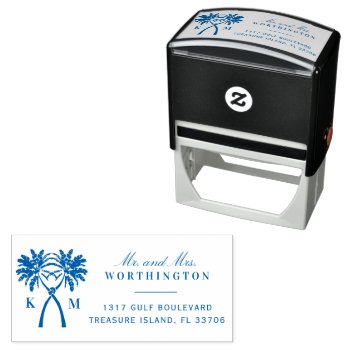 Knotted Palm Trees Tropical Destination Wedding Self-inking Stamp by fatfatin_blue_knot at Zazzle