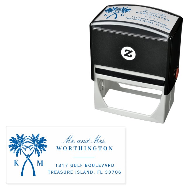 Knotted Palm Trees Tropical Destination Wedding Self-inking Stamp (In Situ)