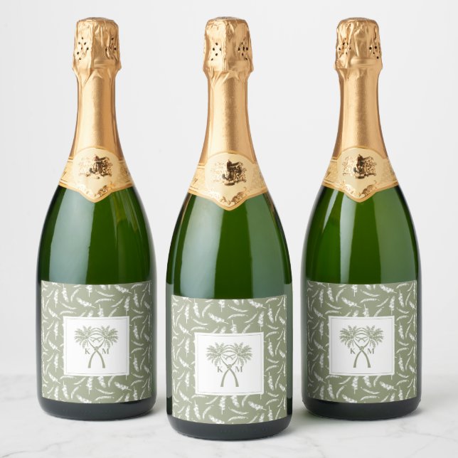 Knotted Palm Trees Tropical Destination Wedding Sparkling Wine Label (Bottles)