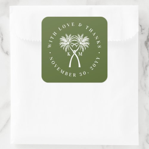 Knotted Palm Trees Tropical Destination Wedding Square Sticker