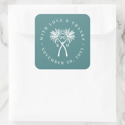 Knotted Palm Trees Tropical Destination Wedding Square Sticker