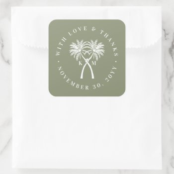 Knotted Palm Trees Tropical Destination Wedding Square Sticker by fatfatin_blue_knot at Zazzle