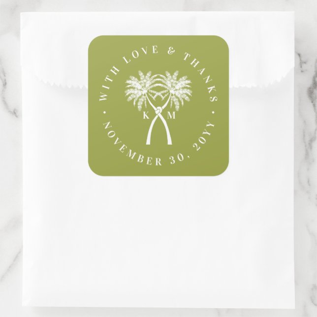 Knotted Palm Trees Tropical Destination Wedding Square Sticker (Bag)