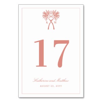 Knotted Palm Trees Tropical Destination Wedding Table Number by fatfatin_blue_knot at Zazzle