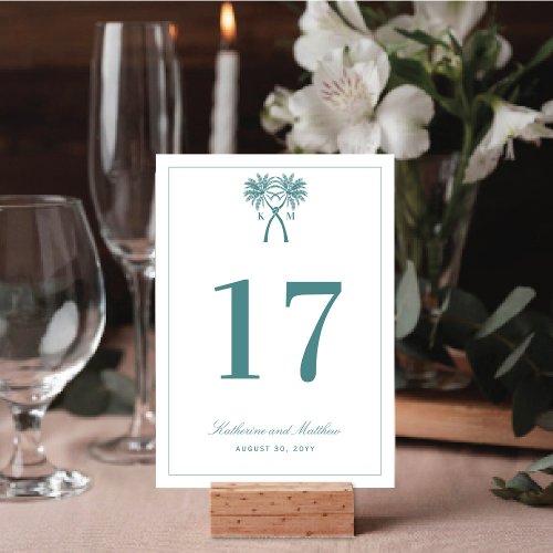 Knotted Palm Trees Tropical Destination Wedding Table Number