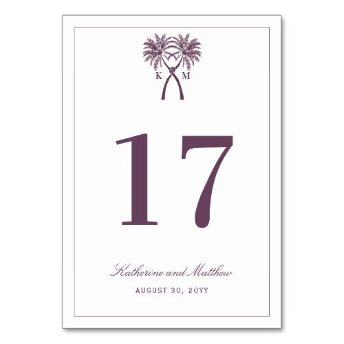 Knotted Palm Trees Tropical Destination Wedding Table Number