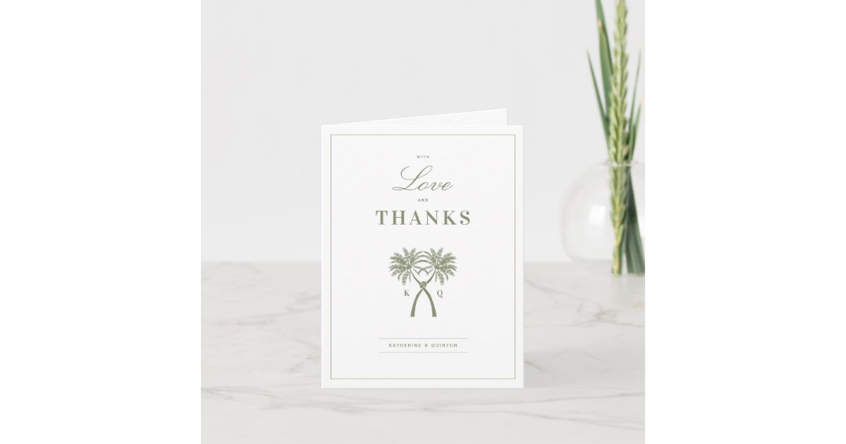 Knotted Palm Trees Tropical Destination Wedding Thank You Card | Zazzle