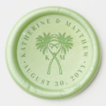 Knotted Palm Trees Tropical Destination Wedding Wax Seal Sticker<br><div class="desc">Tropical Knotted Palm Trees Beach Wedding / Destination Wedding Suite Design - Wax Seal Sticker. This tropical themed design features a simple but unique illustration of two palm tree silhouettes tied together in a knot. This modern design is perfect for a beach wedding, a tropical themed destination wedding, island wedding...</div>