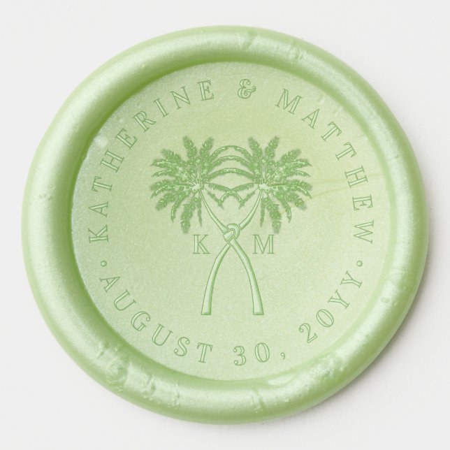 Knotted Palm Trees Tropical Destination Wedding Wax Seal Sticker (Front)