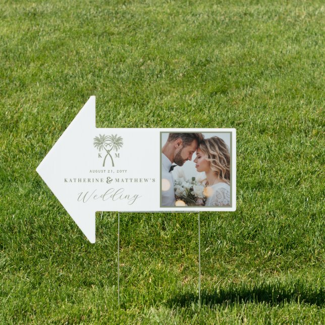 Knotted Palm Trees Tropical Photo Wedding This Way Sign (Insitu)