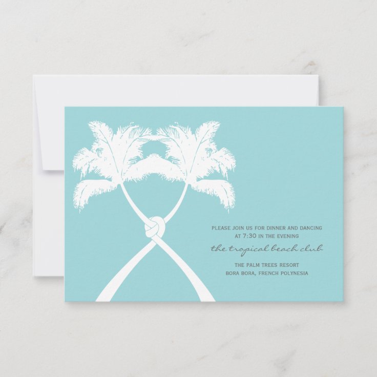 Knotted Palm Trees Tropical Wedding Reception Card | Zazzle