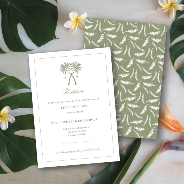 Knotted Palm Trees Tropical Wedding Reception Card (Knotted Palm Trees Tropical / Destination Wedding Reception Enclosure Card @ fatfatin_blue_knot)