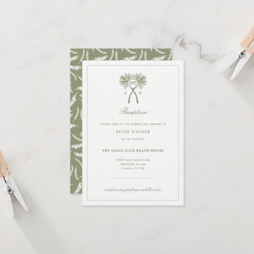 Knotted Palm Trees Tropical Wedding Reception Card