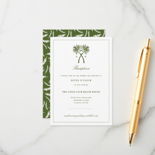 Knotted Palm Trees Tropical Wedding Reception Enclosure Card