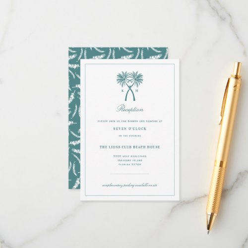 Knotted Palm Trees Tropical Wedding Reception Enclosure Card