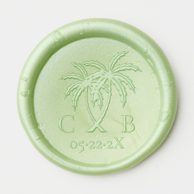 Knotted Palm Trees Vintage Tropical Wedding  Wax Seal Sticker (Front)