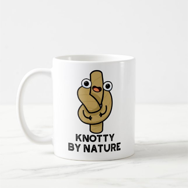Knotty By Nature Funny Rope Pun Coffee Mug (Left)