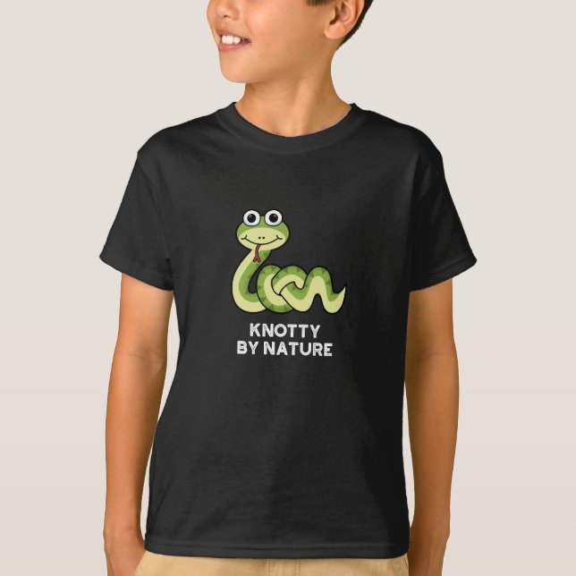 Knotty By Nature Funny Snake Pun Dark BG T-Shirt (Front)