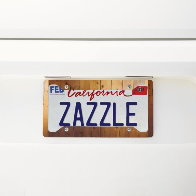 Knotty Pine Wood Look License Plate Frame (On Car)