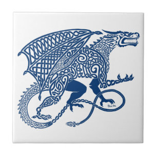 Knotwork Blue Dragon Ceramic Tile