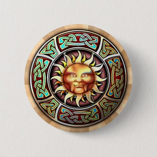 Knotwork Sun Face Round Button