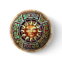Knotwork Sun Face Round Button