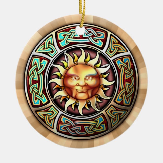 Knotwork Sun Pendant/Ornament Ceramic Ornament (Front)