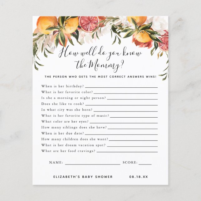 Know The Mommy | Baby Shower Game (Front)