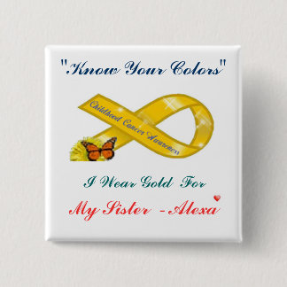 "Know Your Colors" Cancer Awareness Square/Black P Pinback Button