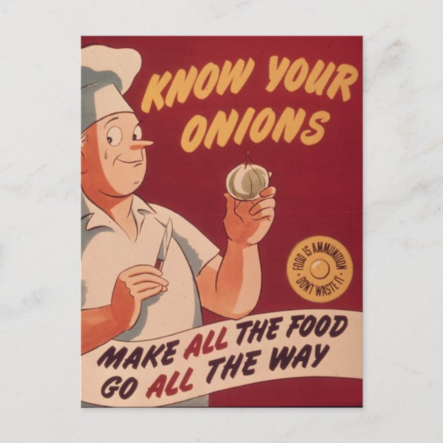 Know Your Onions - Vintage Cartoon Postcard (Front)