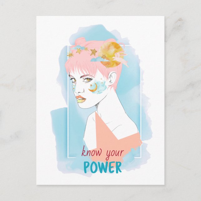 Know your power motivational quote girl face postcard (Front)
