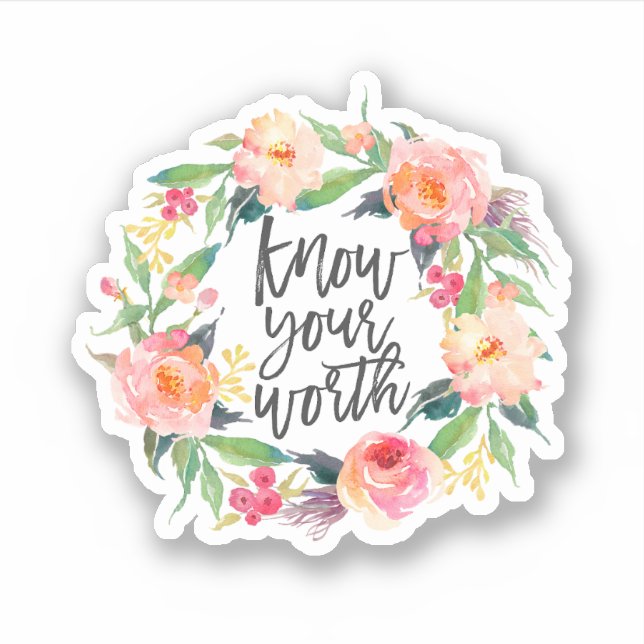 Know Your Worth, Boho Inspirational Quote Sticker (Front)