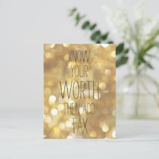 Know your worth - Gold Bokeh Inspirational Quote Postcard